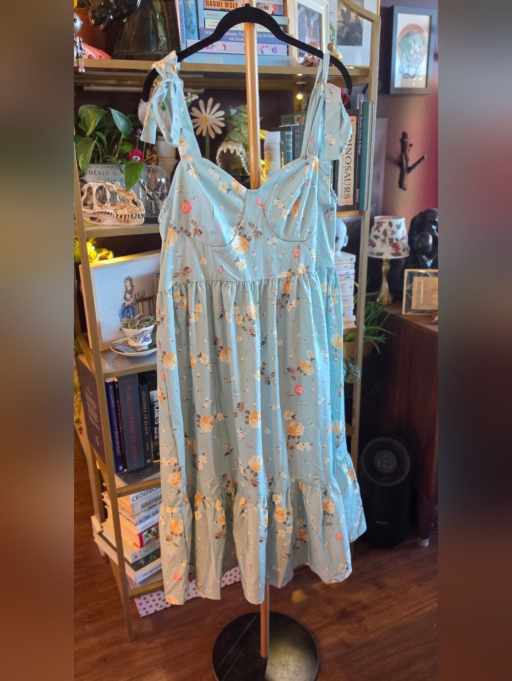 Light Green Floral Tie-Strap Sundress